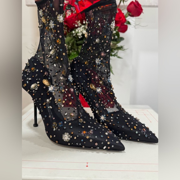 Alexander McQueen Crystal Embellished Mesh 90mm Stiletto Boots - Picture 6 of 14